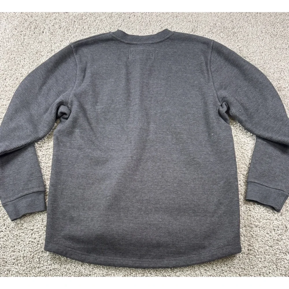 LL Bean Sherpa Lined Waffle Henley Sweater Pullover Quarter Snap Gray Mens Large - Picture 7 of 9
